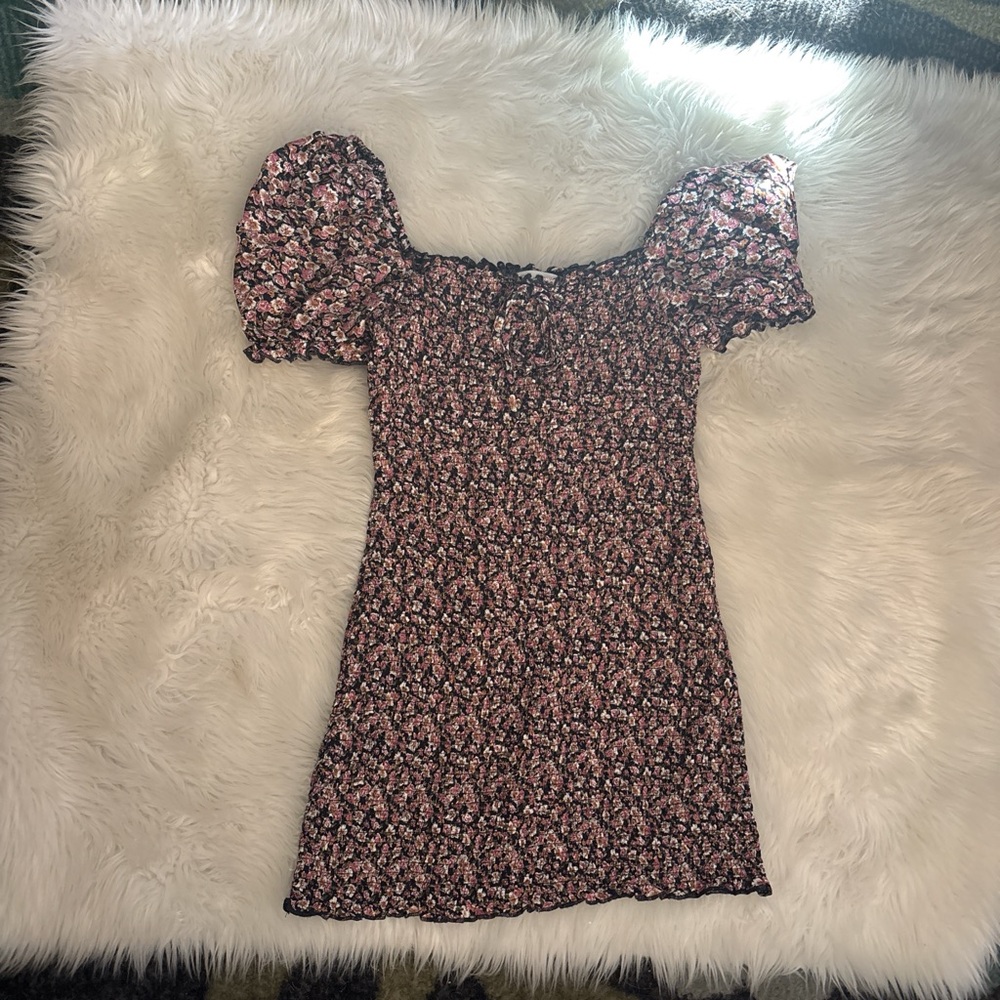 Blush Black Mini Dress with Pink Floral Print